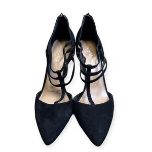 Kelly & Katie Women's Black Faux Suede Pointed Toe Strappy Caged Pumps Size 10